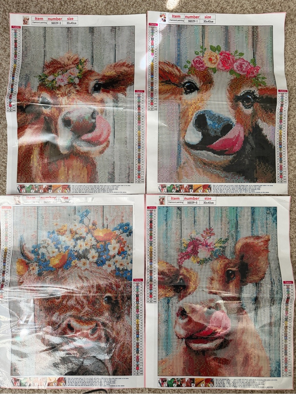 Floral Cow Canvas Art Print diamond kit  30x40 cm western barncore